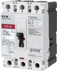 Eaton Cutler-Hammer 100 Amp, 250 VDC, 480 VAC, 3 Pole, Molded Case Circuit Breaker Thermal Magnetic Trip, 18 kA at 240 VAC Breaking Capacity, 14-1/0 AWG, 3-3/8 Inch Deep x 6 Inch High x 4-1/8 Inch Wide EHD3100L - 04883112