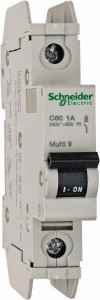 Schneider Electric 1 Amp, 125 VDC, 240 VAC, 60 VDC, 1 Pole, DIN Rail Mount, Fixed Mount Miniature Circuit Breaker Thermal Magnetic Trip, 10 kA at 277 VAC Breaking Capacity, 73mm Deep x 107mm High x 18mm Wide 60101 - 69532216