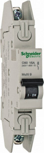 Schneider Electric 15 Amp, 120/240 VAC, 1 Pole, DIN Rail Mounted Miniature Circuit Breaker Thermal Magnetic Trip, 10 kA at 240 VAC Breaking Capacity, 14-4 AWG, 73mm Deep x 123.4mm High x 18mm Wide 60212 - 69532414