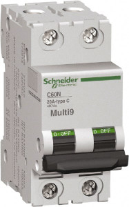 Schneider Electric 20 Amp, 2 Pole, DIN Rail Mount Standard Circuit Breaker Multiple Breaking Capacity Ratings, 14-4 (Copper) AWG, 3 Inch Deep x 3.19 Inch High x 1.42 Inch Wide MG24134 - 69659902