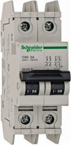 Schneider Electric 2 Amp, 125 VDC, 240 VAC, 60 VDC, 1 Pole, DIN Rail Mount, Fixed Mount Miniature Circuit Breaker Thermal Magnetic Trip, Multiple Breaking Capacity Ratings, 73mm Deep x 107mm High x 36mm Wide 60137 - 69532307