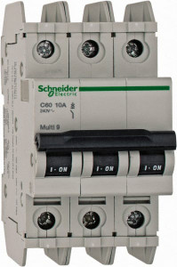 Schneider Electric 10 Amp, 125 VDC, 240 VAC, 60 VDC, 3 Pole, DIN Rail Mount, Fixed Mount Miniature Circuit Breaker Thermal Magnetic Trip, Multiple Breaking Capacity Ratings, 73mm Deep x 107mm High x 54mm Wide 60193 - 69532398