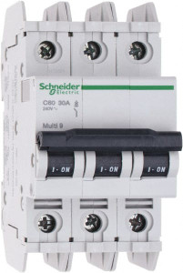 Schneider Electric 30 Amp, 125 VDC, 240 VAC, 60 VDC, 3 Pole, DIN Rail Mount, Fixed Mount Miniature Circuit Breaker Thermal Magnetic Trip, Multiple Breaking Capacity Ratings, 73mm Deep x 107mm High x 54mm Wide 60182 - 69659423