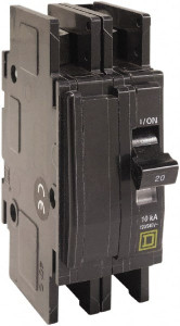 Square D 50 Amp, 120/240 VAC, 2 Pole, DIN Rail Mounted, Flush Mount, Surface Mount Miniature Circuit Breaker Thermal Magnetic Trip, 10 kA at 120/240 VAC Breaking Capacity, 14-2 Aluminum, 14-2 Copper AWG, 74mm D x 103mm H x 19mm W QOUR250 - 49787526