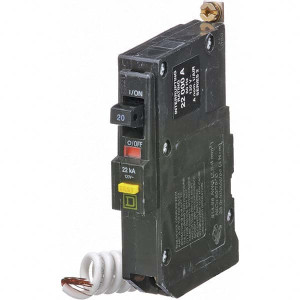 Square D 20 Amp, 120 VAC, 1 Pole, Bolt On Residual Current Circuit Breaker with Overcurrent Protection 12-8, 14-8 AWG QOB120VHGFI - 69660934