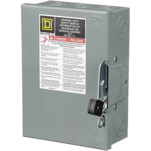Square D 30 Amp, 240 V, 2 Pole Fused Safety Switch NEMA 1, 3 hp at 240 VAC (Single Phase), 7.5 hp at 240 VAC (Triple Phase), DPST Contact Form D221N - 69525152