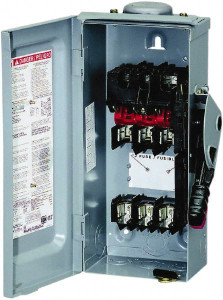 Square D 30 Amp, 600 VAC/VDC, 3 Pole Fused Safety Switch NEMA 3R, 7.5 hp at 480 VAC (Single Phase), 20 hp at 600 VAC, 10 hp at 600 VDC (Triple Phase), 3PST Contact Form H361RB - 69525418