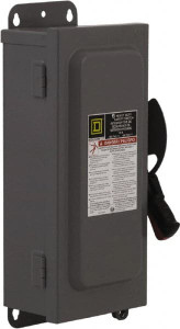 Square D 30 Amp, 600 VAC/VDC, 3 Pole Fused Safety Switch NEMA 12, 7.5 hp at 480 VAC, 5 hp at 250 VDC (Single Phase), 20 hp at 600 VAC, 10 hp at 600 VDC (Triple Phase), 3PST Contact Form H361A - 69666907