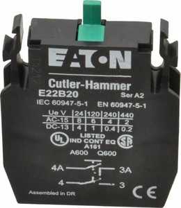 Eaton Cutler-Hammer 2NO, Electrical Switch Contact Block 22-1/2mm Hole, For Use with Indicating Lights, Pushbuttons E22B20 - 07828346
