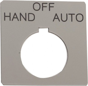 Schneider Electric Square, Plastic Legend Plate - Hand-Off-Auto Silver Background, Black Letters, 1.2 Inch Hole Diameter, 2-1/4 Inch Square 9001KN160SP - 69654705