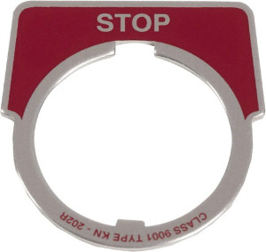 Schneider Electric Half Round, Aluminum Legend Plate - Stop Red Background, 30mm Hole Diameter, 1-5/8 Inch Wide 9001KN202R - 54424577