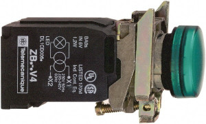 Schneider Electric 110-120 VAC at 50/60 Hz Green Lens Incandescent Pilot Light Round Lens, Screw Clamp Connector, 30mm Wide, Vibration Resistant, Water Resistant XB4BV33 - 54424775