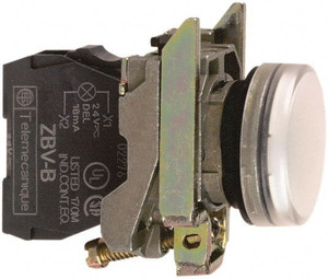 Square D 24 VAC/VDC White Lens LED Indicating Light Round Lens, Screw Clamp Connector, 46.5mm OAL x 30mm Wide, Shock Resistant, Vibration Resistant XB4BVB1 - 68122209