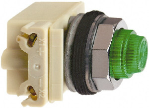 Square D 24-28 VAC/VDC Green Lens LED Indicating Light Round Lens, Screw Clamp Connector, 70mm OAL x 54mm Wide, Shock Resistant, Vibration Resistant 9001KP35LGG31 - 55489546