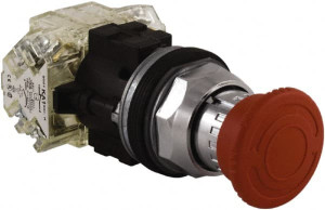 Schneider Electric Extended Mushroom Head Pushbutton Switch Emergency Stop Red, Round Button 9001KR16H2 - 49760937