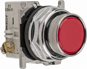 Eaton Cutler-Hammer 30-1/2mm Mount Hole, Flush, Pushbutton Switch with Contact Block Round, Red Pushbutton, Nonilluminated, Momentary (MO), Corrosion Resistant, Oiltight and Watertight 10250T102-51 - 07826167