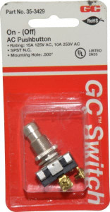 GC/Waldom Electronics 1/2 Inch Mount Hole, Pushbutton Switch Only Round, Chrome Pushbutton, Nonilluminated, Momentary (MO), On-Off 35-3429 - 07510100