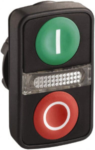 Schneider Electric 22mm Mount Hole, Flush, Pushbutton Switch Only Rectangle, Green and Red Pushbutton, Illuminated, Momentary (MO), On-Off, Shock and Vibration Resistant ZB5AW7A3741 - 69675676