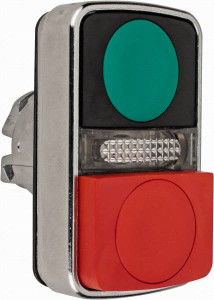 Schneider Electric 22mm Mount Hole, Extended Straight, Flush, Pushbutton Switch Only Rectangle, Green and Red Pushbutton, Illuminated, Momentary (MO), On-Off, Shock and Vibration Resistant ZB4BW7L3740 - 69675734