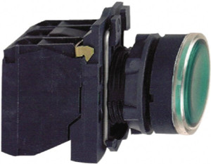 Schneider Electric 22mm Mount Hole, Flush, Pushbutton Switch with Contact Block Round, Green Pushbutton, Illuminated, Momentary (MO) XB5AW33B5 - 69671717