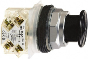 Schneider Electric 30mm Mount Hole, Extended Mushroom Head, Pushbutton Switch with Contact Block Round, Black Pushbutton, Momentary (MO) 9001KR24BH13 - 69654291