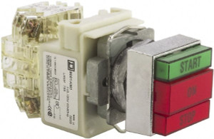Schneider Electric 30mm Mount Hole, Pushbutton Switch with Pilot Light Rectangle, Green and Red Pushbutton, Illuminated, Momentary (MO), Start-On-Stop 9001KXRG117 - 69653582