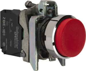 Square D 22mm Mount Hole, Extended Straight, Pushbutton Switch Only Round, Red Pushbutton, Nonilluminated, Momentary (MO) XB4BL45 - 55489744