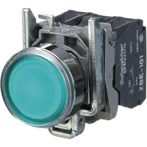 Square D 0.87 Inch Mount Hole, Flush, Pushbutton Switch Only Round, Green Pushbutton, Illuminated, Momentary (MO), Shock and Vibration Resistant XB4BW33B5 - 55489728