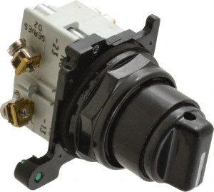 Eaton Cutler-Hammer 30-1/2mm Mount Hole, 3 Position, Knob Operated, Selector Switch with Contact Blocks Black, Maintained (MA), NO/NC E34VHBK1-Y1 - 07827546