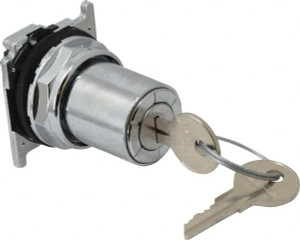 Eaton Cutler-Hammer 30-1/2mm Mount Hole, 3 Position, Key Operated, Selector Switch Only Silver, Momentary (MO) 10250T15237 - 60872512