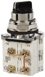 Eaton Cutler-Hammer 30-1/2mm Mount Hole, 3 Position, Knob Operated, Selector Switch with Contact Blocks Black, Maintained (MA), Nonilluminated, 2 Contact Blocks, 2NO/2NC, Oil and Watertight 10250T22KB - 07826464