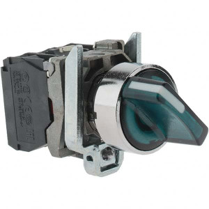 Schneider Electric 22mm Mount Hole, 2 Position, Handle Operated, Selector Switch with Contact Blocks Green, Maintained (MA), Illuminated, NO/NC, Electromagnetic Field, Electrostatic Discharge, Water, Shock & Vibration Resistant XB4BK123G5 - 56679228