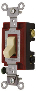 Hubbell Wiring Device-Kellems 3 Pole, 120 to 277 VAC, 15 Amp, Industrial Grade Toggle Three Way Switch Ivory, -40 to 239° F, 4-1/16" x 1-5/16" 1203I - 86021102
