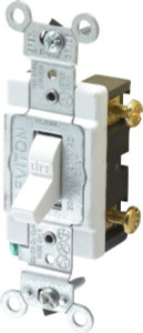 Leviton 1 Pole, 120 to 277 VAC, 20 Amp, Commercial Grade Toggle Wall Switch White, 1 Phase, -40 to 149° F, 103.2mm x 33.3mm CS120-2W - 65223703