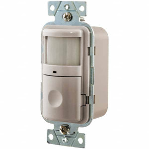 Hubbell Wiring Device-Kellems Motion Sensing Wall Switches, Switch Type: Vacancy Sensor, Sensor Type: Infrared, Coverage (Sq. Ft.): 1200, Adjustment Type: Manual Delay, Manual Time Adjustment: 6 s - 20 min, Color: Light Almond WS1001LA - 98653660