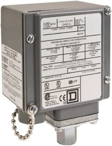 Square D 4, 13 and 4X NEMA Rated, SPDT-DB, 5 to 250 psig, Electromechanical Pressure and Level Switch Fixed Pressure, 120 VAC, 125 VDC, 240 VAC, 250 VDC, 1/4 (Fluid Connection), 1/2 Inch (Conduit) Connector, Screw Terminal 9012GDW6 - 59761114