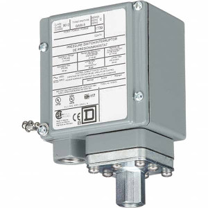 Square D 4, 13 and 4X NEMA Rated, SPDT-DB, 3 to 150 psig, Electromechanical Pressure and Level Switch Adjustable Pressure, 120 VAC, 125 VDC, 240 VAC, 250 VDC, 1/4 (Fluid Connection), 1/2 Inch (Conduit) Connector, Screw Terminal 9012GAW5K1 - 59761148