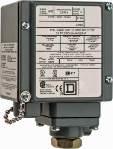 Square D 4, 13 and 4X NEMA Rated, SPDT-DB, 20 to 675 psig, Electromechanical Pressure and Level Switch Adjustable Pressure, 120 VAC, 125 VDC, 240 VAC, 250 VDC, 1/4 (Fluid Connection), 1/2 Inch (Conduit) Connector, Screw Terminal 9012GBW2 - 59761122