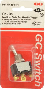 GC/Waldom Electronics SPDT Medium Duty On-On Toggle Switch Screw Terminal, Bat Handle Actuator, 1/4 hp at 125/250 VAC hp, 125 VAC at 6 A & 250 VAC at 3 A 35-1114 - 06096911