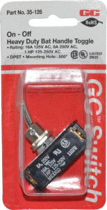 GC/Waldom Electronics DPST Heavy Duty On-Off Toggle Switch Screw Terminal, Bat Handle Actuator, 1 hp at 125/250 VAC hp, 125 VAC at 16 A & 250 VAC at 8 A 35-126 - 06489066