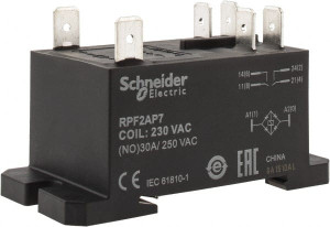 Schneider Electric 7,500 VA Power Rating, Electromechanical Plug-in General Purpose Relay 20 Amp at 28 VDC, 25 at 28 VDC, 30 at 250/277 VAC, 2NO, 230 VAC RPF2AP7 - 69652089