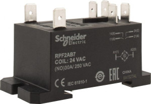 Schneider Electric 7,500 VA Power Rating, Electromechanical Plug-in General Purpose Relay 20 Amp at 28 VDC, 25 at 28 VDC, 30 at 250/277 VAC, 2NO, 24 VAC RPF2AB7 - 69534253