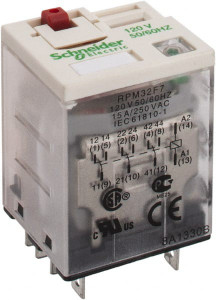 Square D 11 Pins, 1.7 VA Power Rating, Ice Cube Electromechanical Plug-in General Purpose Relay 15 Amp at 250 VAC, 3PDT, 120 VAC, 31mm Wide x 39mm High x 27mm Deep RPM32F7 - 68618420