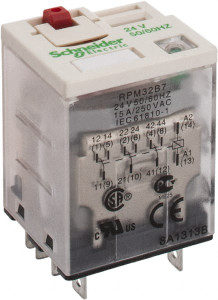 Square D 11 Pins, 1.7 VA Power Rating, Ice Cube Electromechanical Plug-in General Purpose Relay 15 Amp at 250 VAC, 3PDT, 24 VAC, 31mm Wide x 39mm High x 27mm Deep RPM32B7 - 68618438