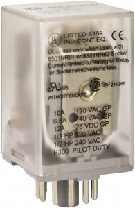 Square D 8 Pins, 1 hp at 277 Volt & 1/3 hp at 120 Volt, 3 VA Power Rating, Octal Electromechanical Plug-in General Purpose Relay 10 Amp at 250 VAC, DPDT, 24 VAC at 50/60 Hz, 34.9mm Wide x 50.3mm High x 35.4mm Deep 8501KPR12V14 - 69682987