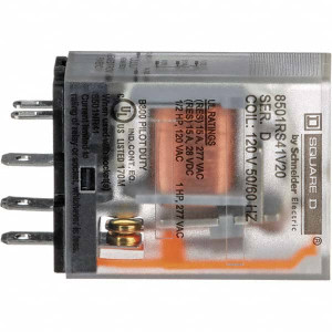 Square D 1 hp at 240 Volt & 1/2 hp at 120 Volt, Electromechanical Plug-in General Purpose Relay 12 Amp at 240 VAC, SPDT, 120 VAC at 50/60 Hz 8501RS41V20 - 40750044
