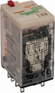 Square D 8 Pins, 1.2 VA Power Rating, Ice Cube Electromechanical Plug-in General Purpose Relay 12 Amp at 277 VAC, DPDT, 120 VAC, 21mm Wide x 40mm High x 27mm Deep RXM2AB2F7 - 68618370