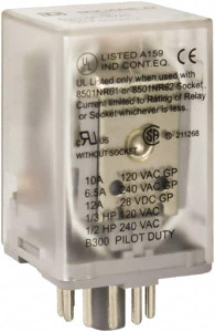 Square D 1/2 hp at 240 Volt & 1/3 hp at 120 Volt, Octal Electromechanical Plug-in General Purpose Relay 6.6 Amp at 240 VAC, 3PDT, 24 VAC at 50/60 Hz 8501KP13P14V14 - 69672665