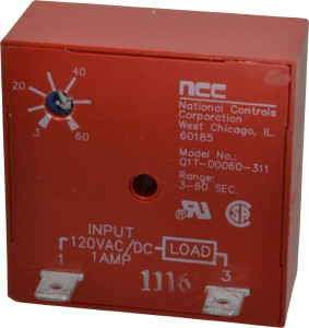 NCC 2 Pin, Time Delay Relay 1 at Resistive or Inductive Load Contact Amp, 120 VAC/VDC, On Board Trimpot Q1T-00060-311 - 54022629