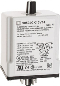 Square D 8 Pin, 999 hr Delay, DPDT Time Delay Relay 10 Contact Amp, 24 VAC/VDC 9050JCK13V14 - 68618669